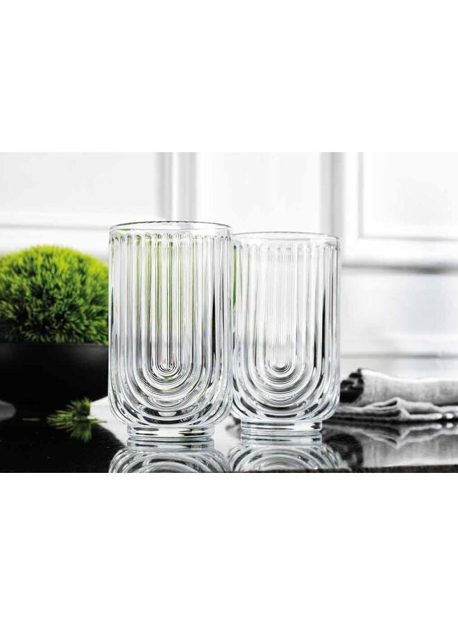 4 Pcs Old Fashioned Whiskey Glasses Set - Thickened Glass Bourbon Cups with Ribbed Arch Art Deco Design for Cocktails, Juice, Chilled Drinks, Home & Bar Use - Image 1