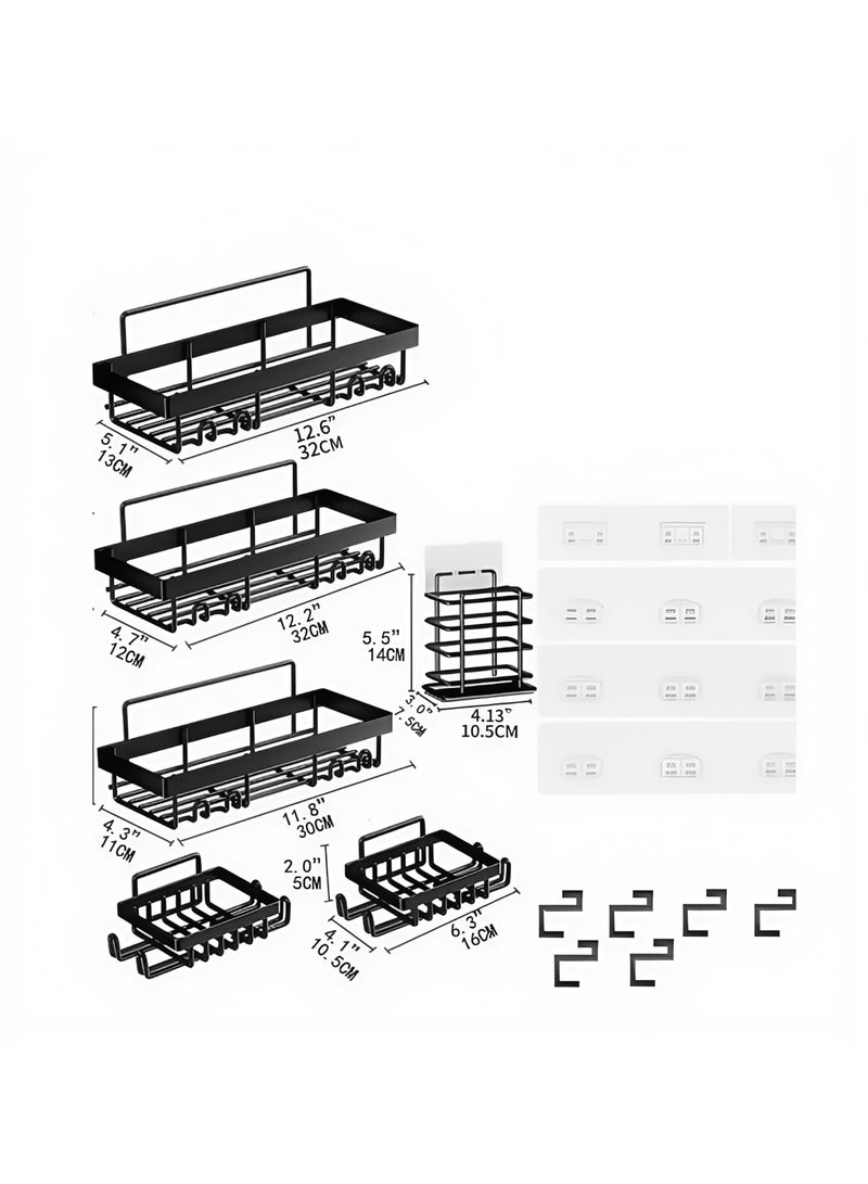 6 Pack Shower Caddy, Adhesive Bathroom Organizer, No Drilling, Large Capacity, Rustproof Stainless Steel Bathroom Shower Organizer with 4 Hooks, Shower Shelf for Inside Shower Black  - Image 3