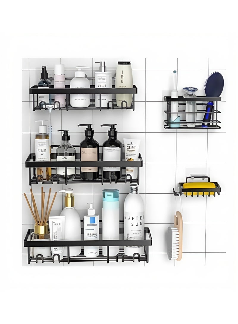 6 Pack Shower Caddy, Adhesive Bathroom Organizer, No Drilling, Large Capacity, Rustproof Stainless Steel Bathroom Shower Organizer with 4 Hooks, Shower Shelf for Inside Shower Black  - Image 4