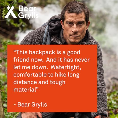 Bear Grylls حقيبة ظهر هيدرايشن 65 لتر + 5 لتر من بير غريلز، مثالية للتنزه، حقيبة كبيرة مع قسم سفلي منفصل، للتخييم، ركوب الدراجات الجبلية، التزلج، التزلج على الجليد، للرجال والنساء - أسود - Image 2