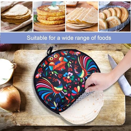 Eichzer 12 Inch Tortilla Warmer, Insulated Cloth Pouch for Tortillas, Tacos, Naan, and Pizza Rolls, Microwavable Fabric Bag Keeps Food Warm for One Hour (Lucky Birds, Black) - Image 5