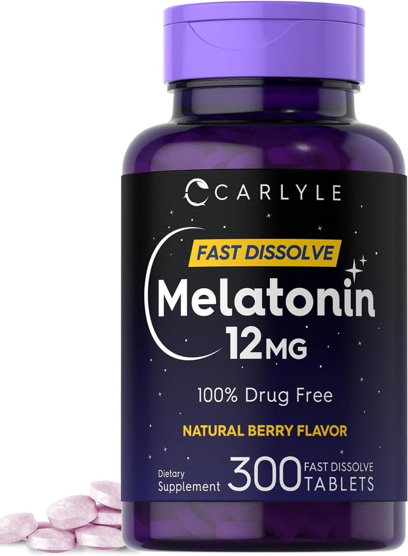 Carlyle Cartel Melatonin 12mg Fast Dissolve 300 Tablets | Gluten Free | Natural Berry Flavor | Vegan, Non-GMO & Gluten Free - Image 1