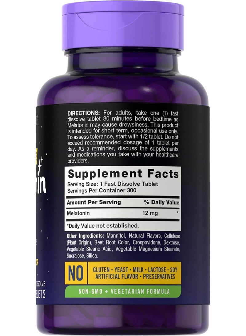 Carlyle Cartel Melatonin 12mg Fast Dissolve 300 Tablets | Gluten Free | Natural Berry Flavor | Vegan, Non-GMO & Gluten Free - Image 2