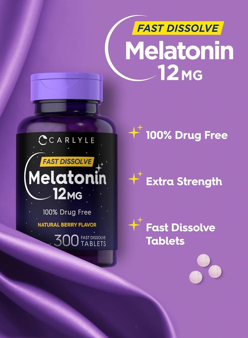 Carlyle Cartel Melatonin 12mg Fast Dissolve 300 Tablets | Gluten Free | Natural Berry Flavor | Vegan, Non-GMO & Gluten Free - Image 4