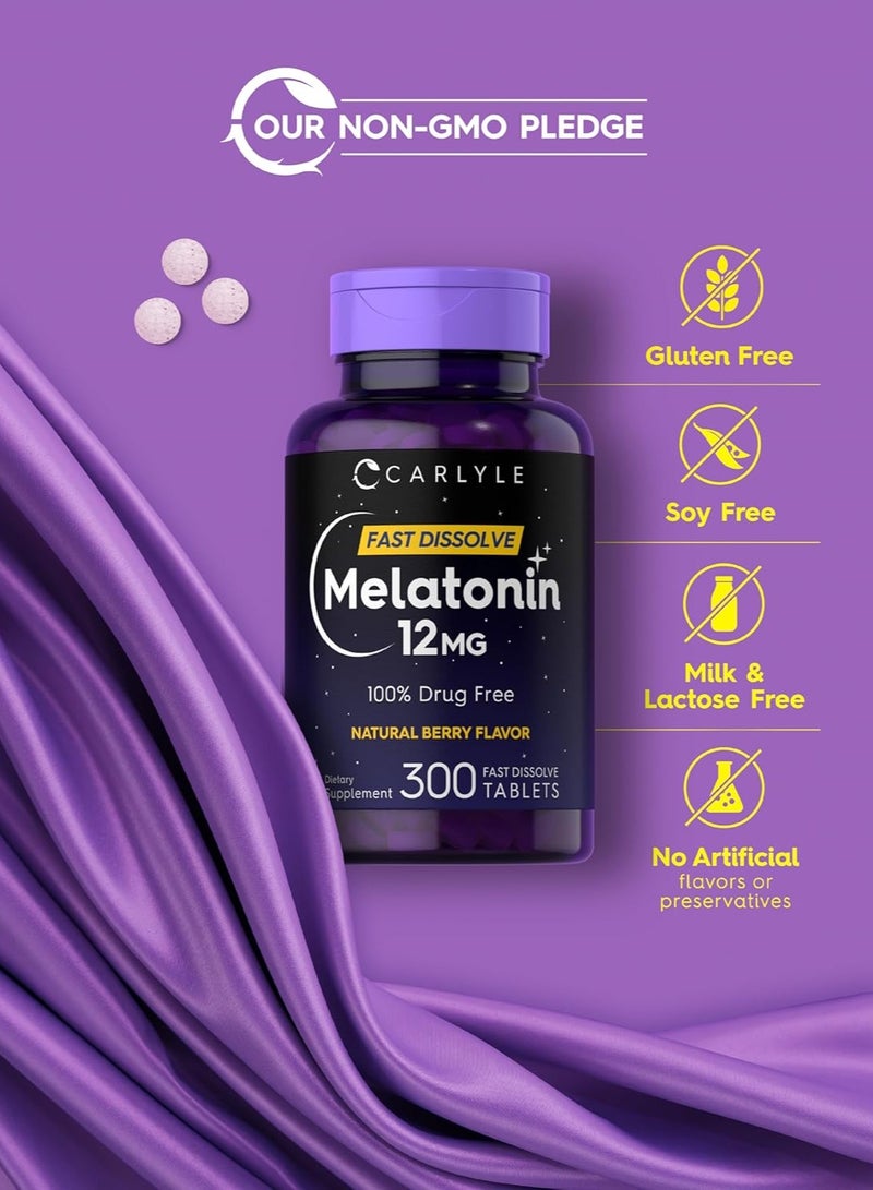 Carlyle Cartel Melatonin 12mg Fast Dissolve 300 Tablets | Gluten Free | Natural Berry Flavor | Vegan, Non-GMO & Gluten Free - Image 5