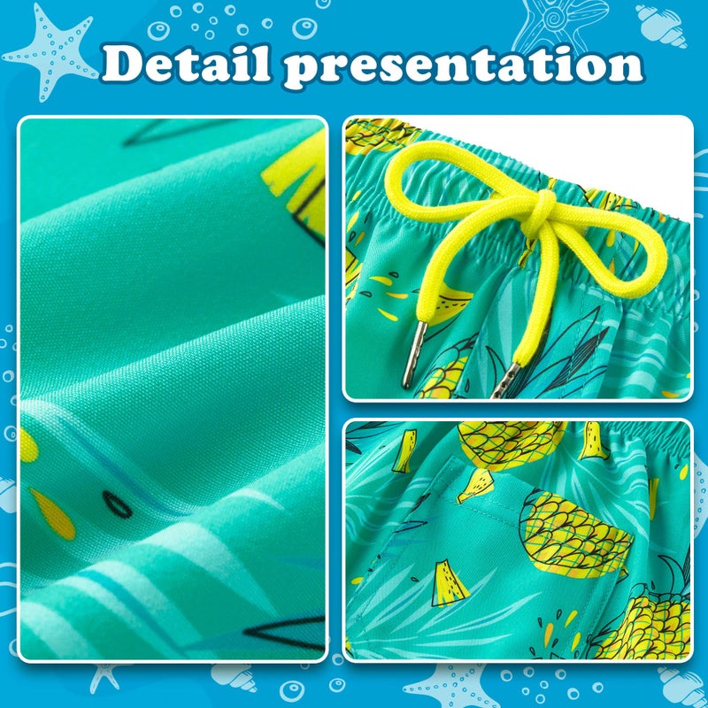 UMELOK Boys Swim Trunks Swimsuit Boxer Brief 2 in 1 Compression Liner Stretch Swim Shorts Quick Dry Beach Bathing Suit Neon Pineapple 5/6 - Image 3