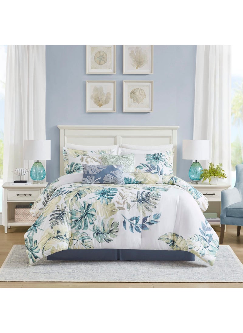 Harbor House Harbor House Cozy Cotton Comforter Set  Coastal All Season Down Alternative Casual Bedding with Matching Shams Decorative Pillows Lorelai Monstera Leaf Green Cal King110x96 6 Piece 