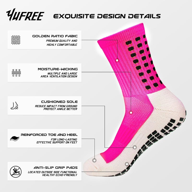 Yufree Men's Soccer Socks Anti Slip Non Slip Grip Pads for Football Basketball Sports Grip Socks, 4 Pair - Image 2