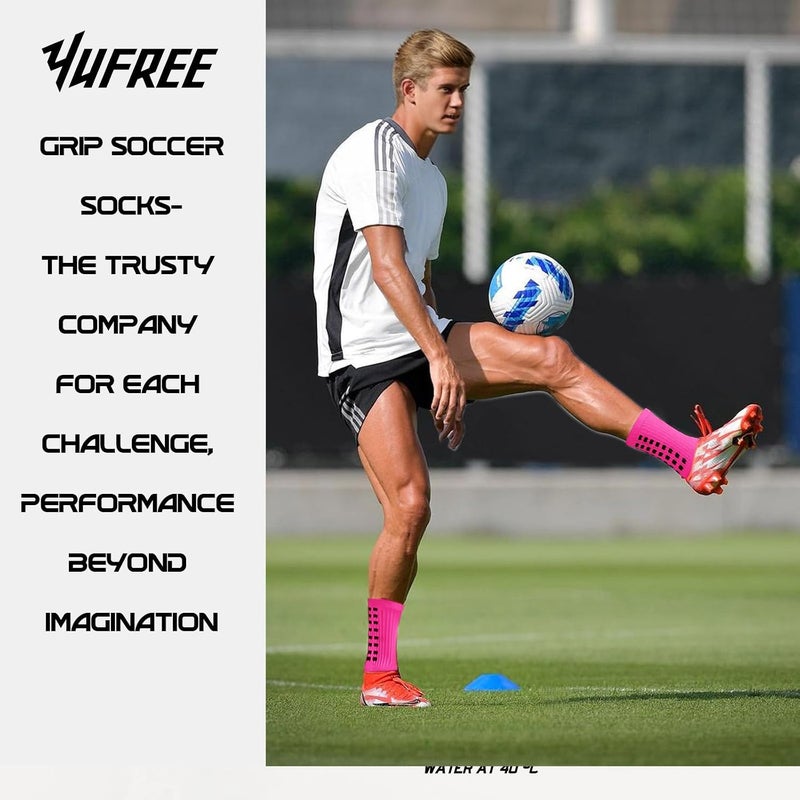 Yufree Men's Soccer Socks Anti Slip Non Slip Grip Pads for Football Basketball Sports Grip Socks, 4 Pair - Image 3