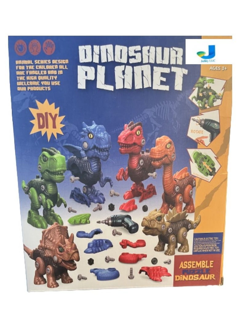 JOLLITY LLC 6 قطع لعبة ديناصور كتلة لعبة بناء تفاعلية هدية للأطفال مع مثقاب كهربائي هدية تعليمية للبناء STEM للأولاد والبنات من 3-7 سنوات - Image 1