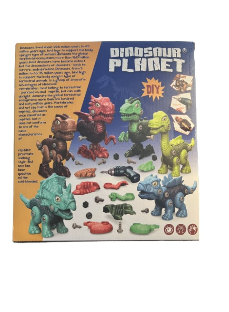 JOLLITY LLC 6 قطع لعبة ديناصور كتلة لعبة بناء تفاعلية هدية للأطفال مع مثقاب كهربائي هدية تعليمية للبناء STEM للأولاد والبنات من 3-7 سنوات - Image 2