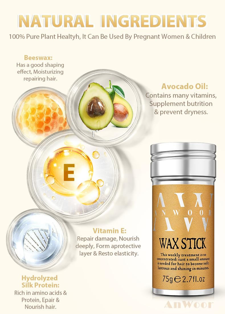 ANWOOR Hair Wax Stick, 2PCS - Wax Stick For Hair Wigs Hair Slick Stick For Hair Fly Away & Edge Frizz, Easy to Absorb & No White Chips & No-Greasy 2.7 Oz.(Pack of 2) - Image 5