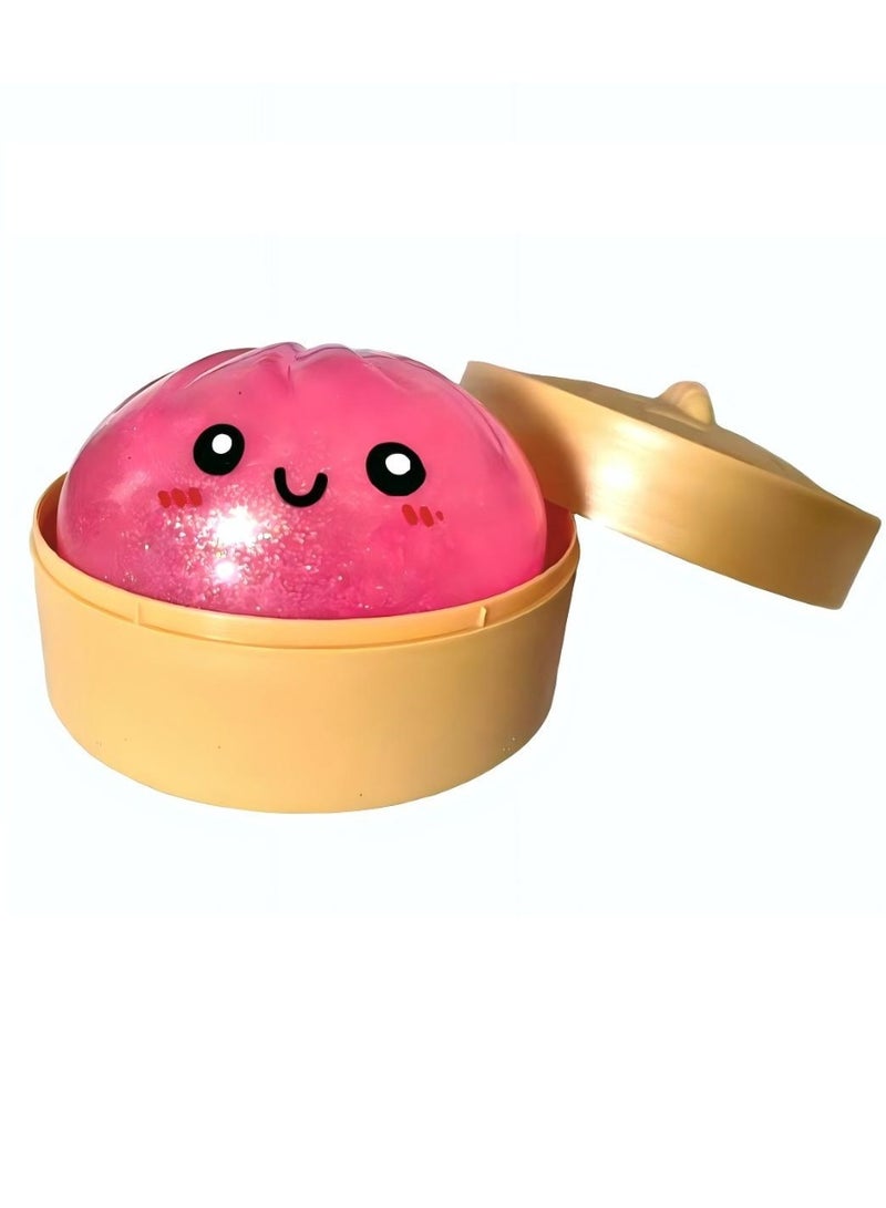 Gigglejoy Dumpling Squishy,Glitter Dumpling Squishy,Glitter Dumpling Mystery Box,Crazy Fun Squishiest Bun Dumplings with Steamer Box,Soft Squeeze Decompression Dough Squishy Dumpling,Stress & Anxiety Relief Toys for Adults and Kids（Pink） - Image 1