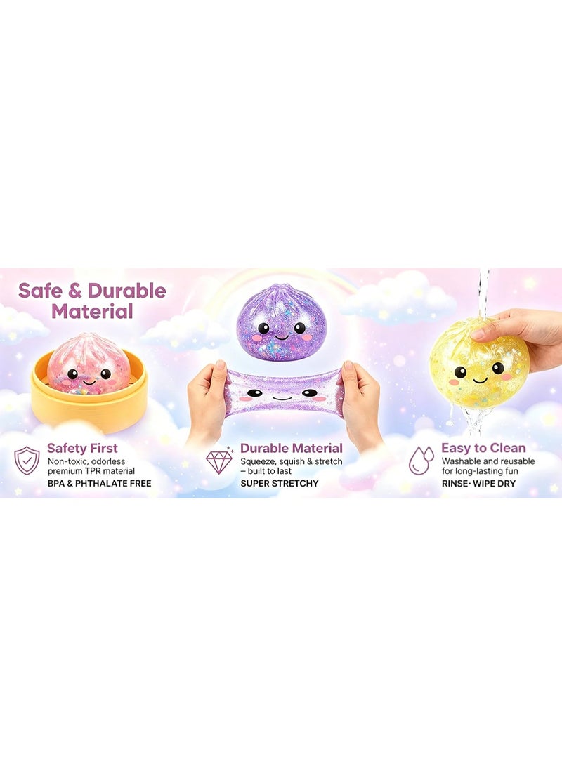 Gigglejoy Dumpling Squishy,Glitter Dumpling Squishy,Glitter Dumpling Mystery Box,Crazy Fun Squishiest Bun Dumplings with Steamer Box,Soft Squeeze Decompression Dough Squishy Dumpling,Stress & Anxiety Relief Toys for Adults and Kids（Pink） - Image 4