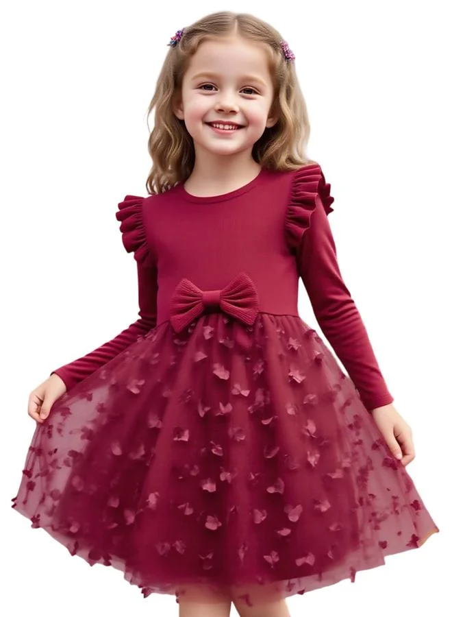 Take Two Take Two Bow Detail Ruffled Mesh Hem Dress