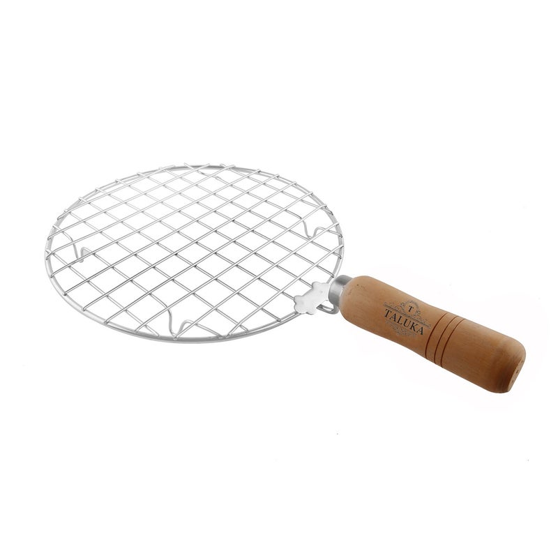Taluka Taluka Stainless Steel Round Wooden Handle Jali Papad Maker Roti Roaster (Silver, Diameter : 7.6-inch) 