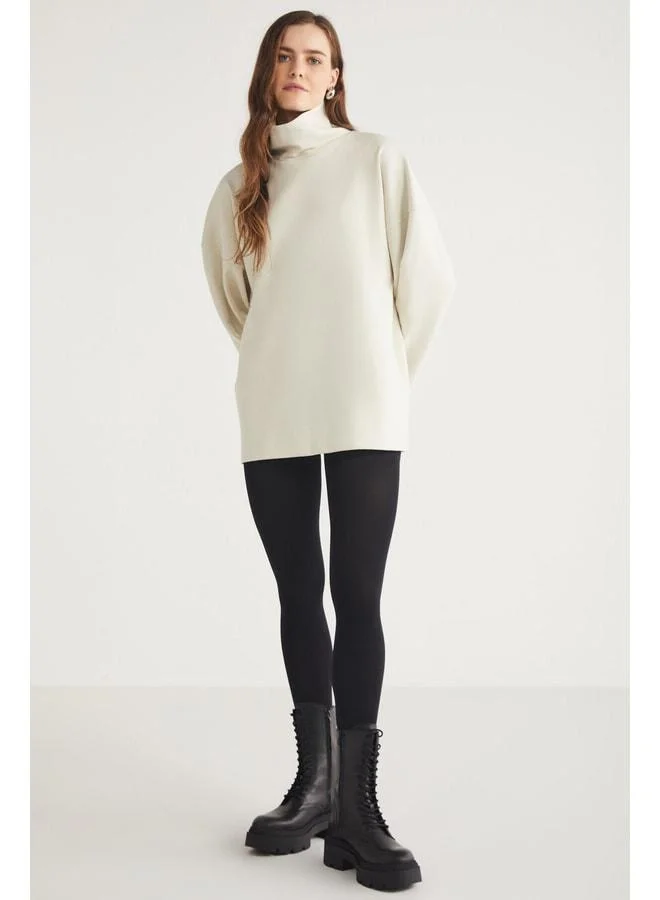 Ethiquet Hermione Women's 100% Organic Cotton Crew Neck Flare Sleeve Open Beige Sweatshirt.