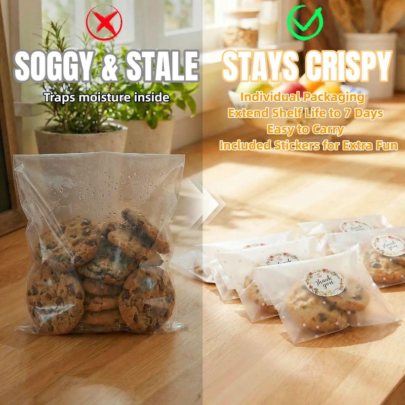 COMELY 200PCS Clear Cellophane Cookie Bags 4x6 Inches, Self Sealing Treat Bags for Packaging with Thank You Stickers, for Bake Sale, Party Favors, Holiday Gift, Food Safe - Image 5