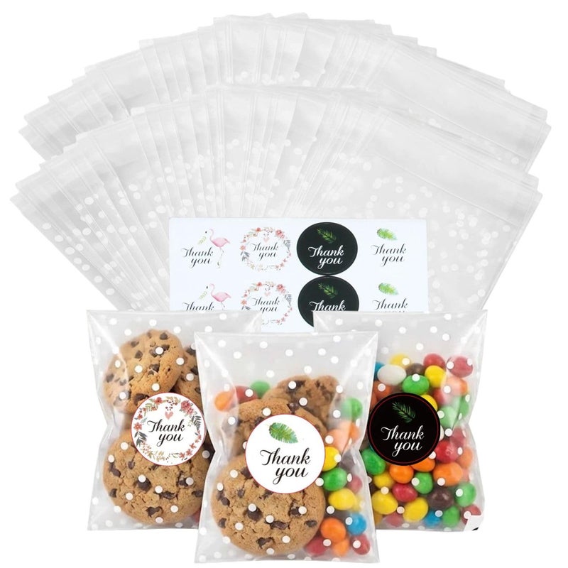 COMELY 200PCS Clear Cellophane Cookie Bags 4x6 Inches, Self Sealing Treat Bags for Packaging with Thank You Stickers, for Bake Sale, Party Favors, Holiday Gift, Food Safe - Image 1
