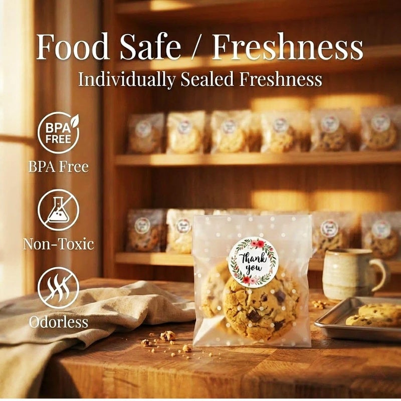 COMELY 200PCS Clear Cellophane Cookie Bags 4x6 Inches, Self Sealing Treat Bags for Packaging with Thank You Stickers, for Bake Sale, Party Favors, Holiday Gift, Food Safe - Image 4