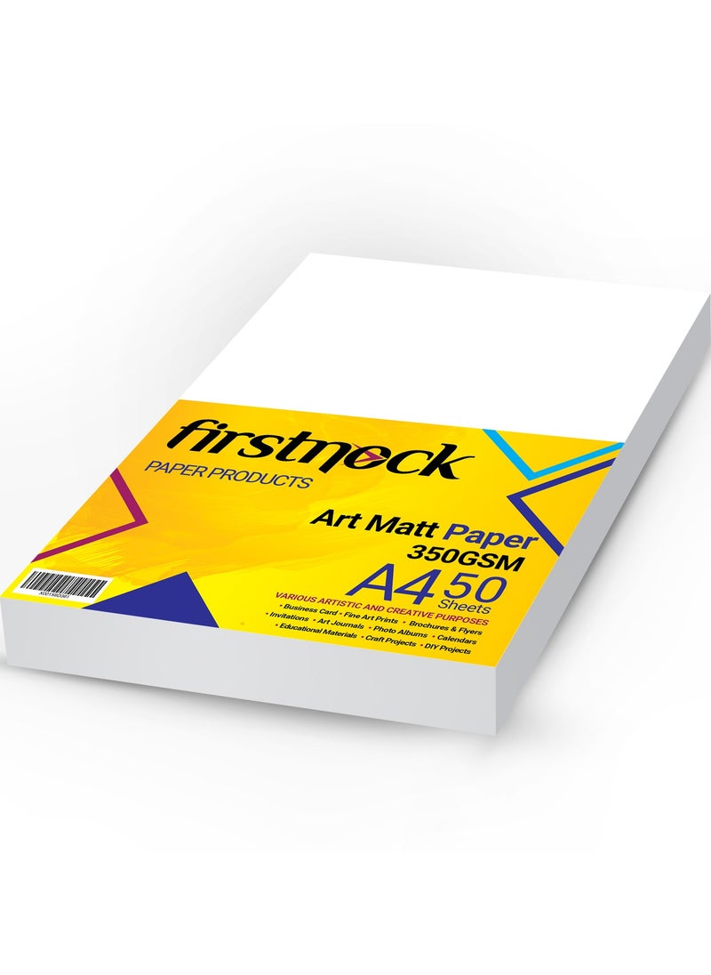 firstnock - A4 Art Matt White Cardstock Paper 350GSM 50 Sheets Card Stock for Brochures, Business Card, Art Prints, Educational Materials, Invitations, Menus, DIY Projects Card Paper Blank White Cards - Image 1