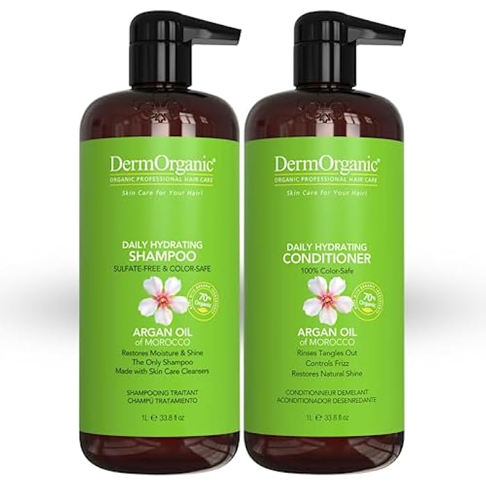 DermOrganic Daily Shampoo and Hydrating Conditioner with Argan Oil Duo Set , 33.8 fl.oz each - Image 1