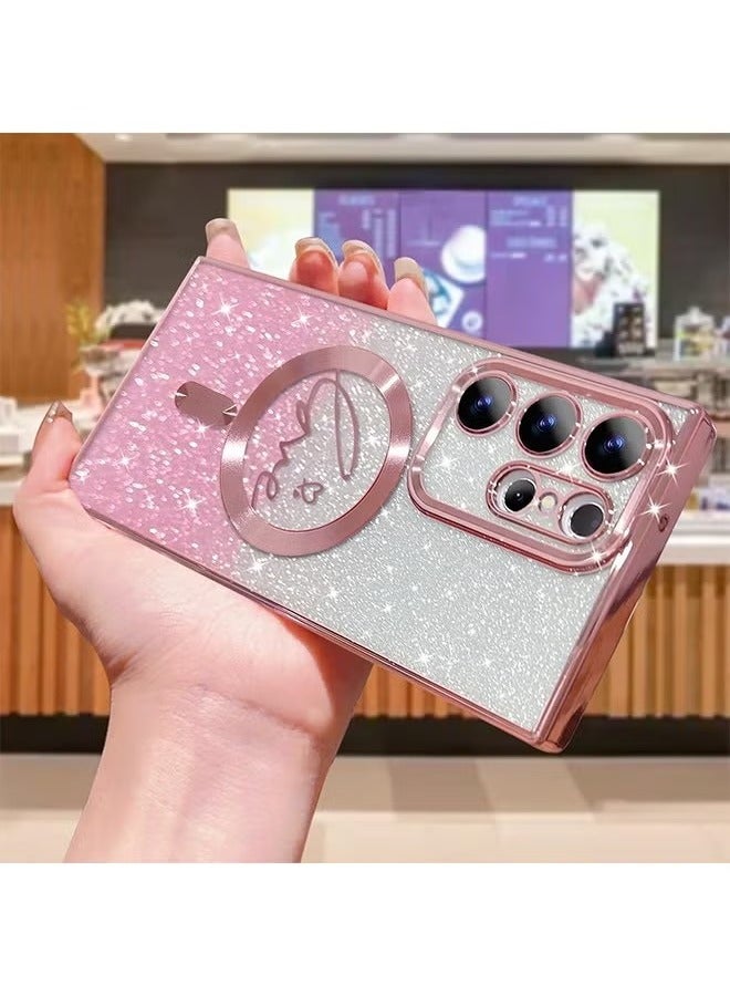 For Samsung Galaxy S23 Ultra Case Magnetic,for Women Girl Soft Cute Luxury Love Heart Plating Bling Gradient Glitter Phone Case Compatible with MagSafe Clear Shockproof Back Cover 6.8”(Pink) - Image 3