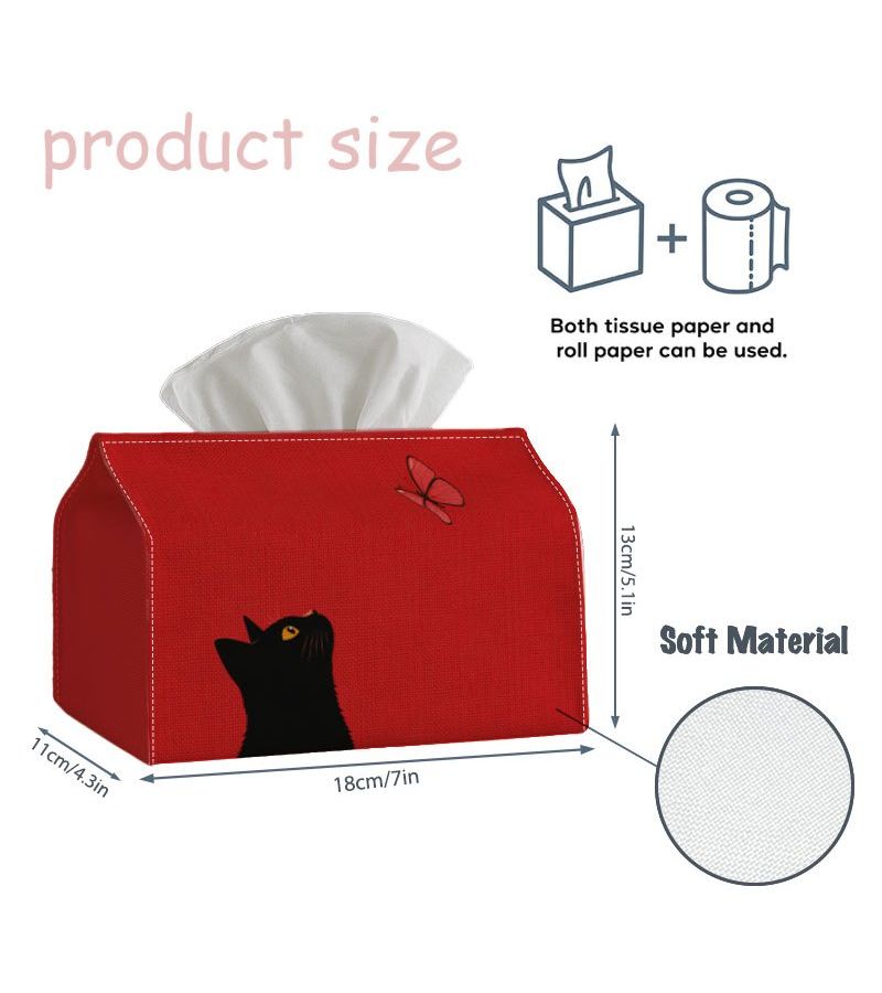 Minimalist Black Cat Tissue Box 18cm Red Butterfly Waterproof For Living Room - Image 3
