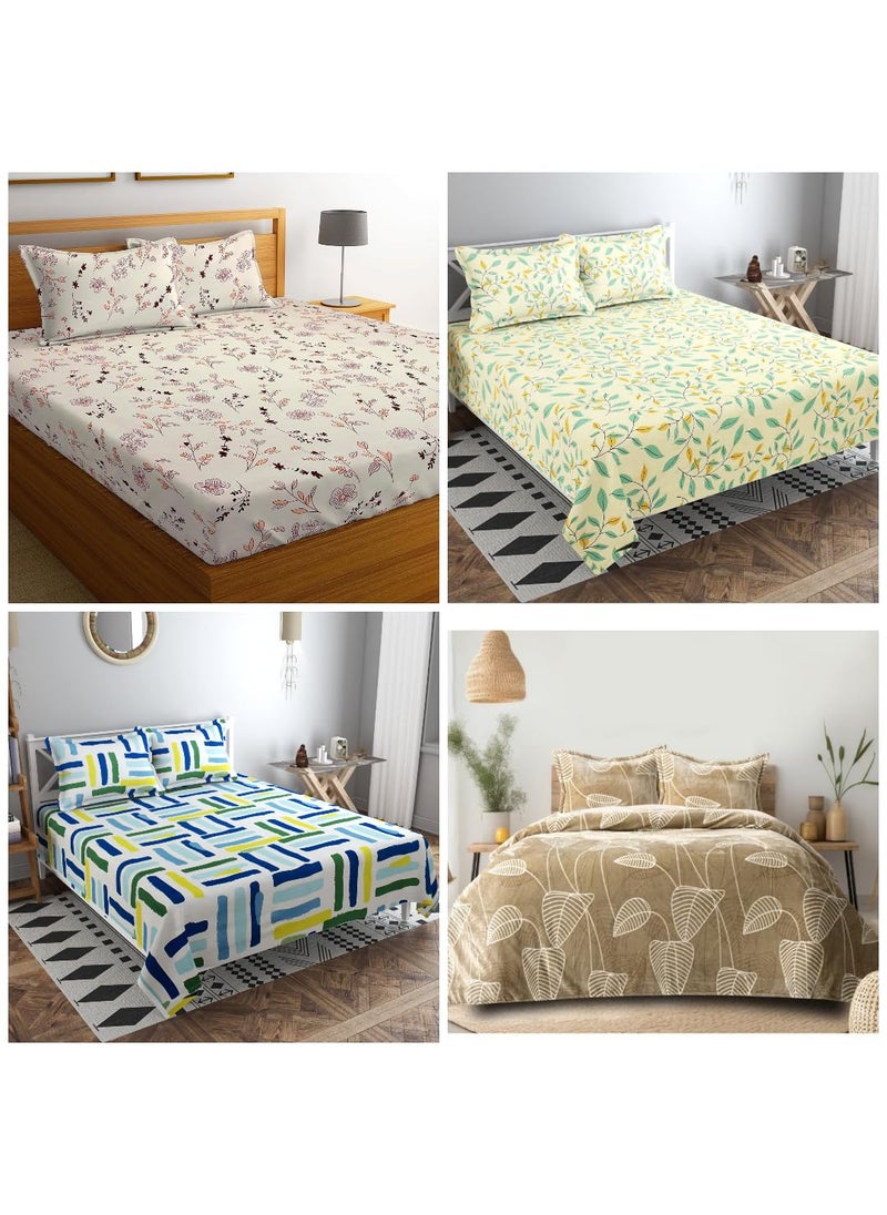 Bezzilish Home BEZZLISH Home 160 TC Egyption Cotton Solid Pattern 4 Flat Bedsheet with 8 Matching Pillow Cover Double Bed 90x90 inch230x230cm ISH18 