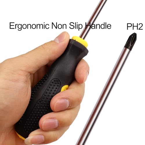 Sipery 2 Pack Phillips Screwdriver - 4 Inch Shaft, Cross-head 6mm PH2 Magnetic Extended Screwdriver With Rubber Handle - Image 3
