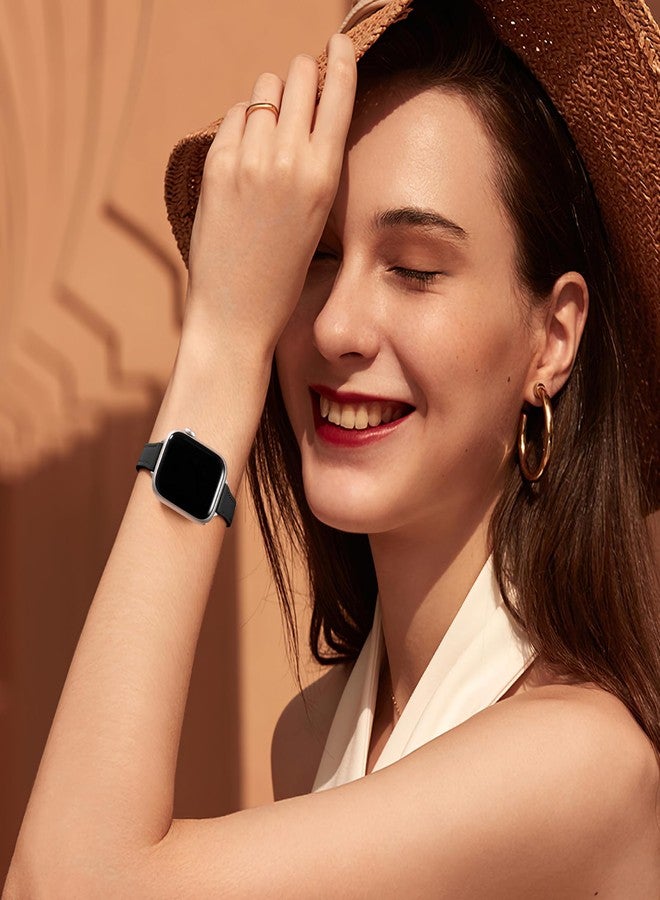 Charlam Slim Leather Band Compatible with Apple Watch Band 40mm 38mm 41mm 42mm 44mm 45mm 46mm Women,Top Grain Genuine Leather Strap Thin Wristband for iWatch Series 11 10 9 8 7 6 5 4 3 2 1 SE Ultra 3 - Image 2