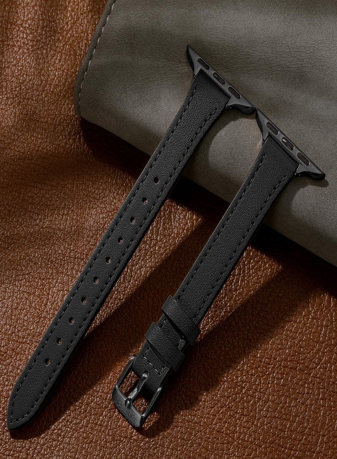 Charlam Slim Leather Band Compatible with Apple Watch Band 40mm 38mm 41mm 42mm 44mm 45mm 46mm Women,Top Grain Genuine Leather Strap Thin Wristband for iWatch Series 11 10 9 8 7 6 5 4 3 2 1 SE Ultra 3 - Image 5