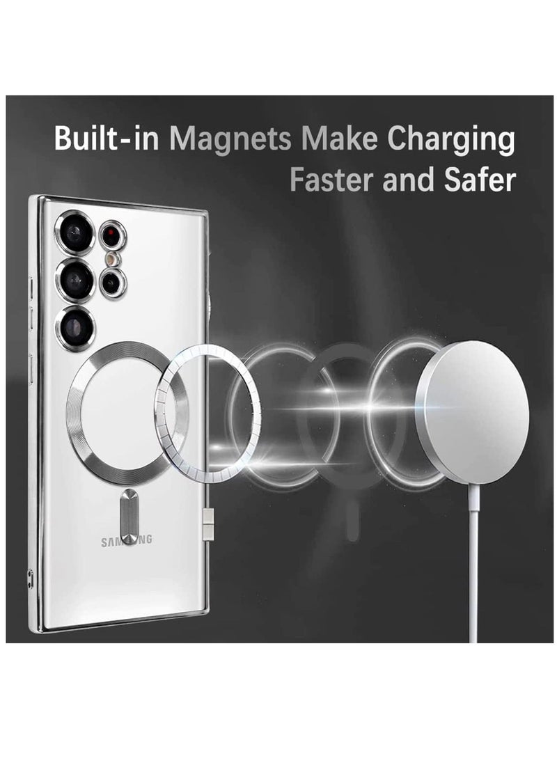 Raxoom Magnetic Clear Case for Samsung Galaxy S23 Ultra 5G with Camera Lens Protector, Compatible with MagSafe, Electroplated Slim Shockproof Phone Protective Cover for Women Men (Silver) - Image 4