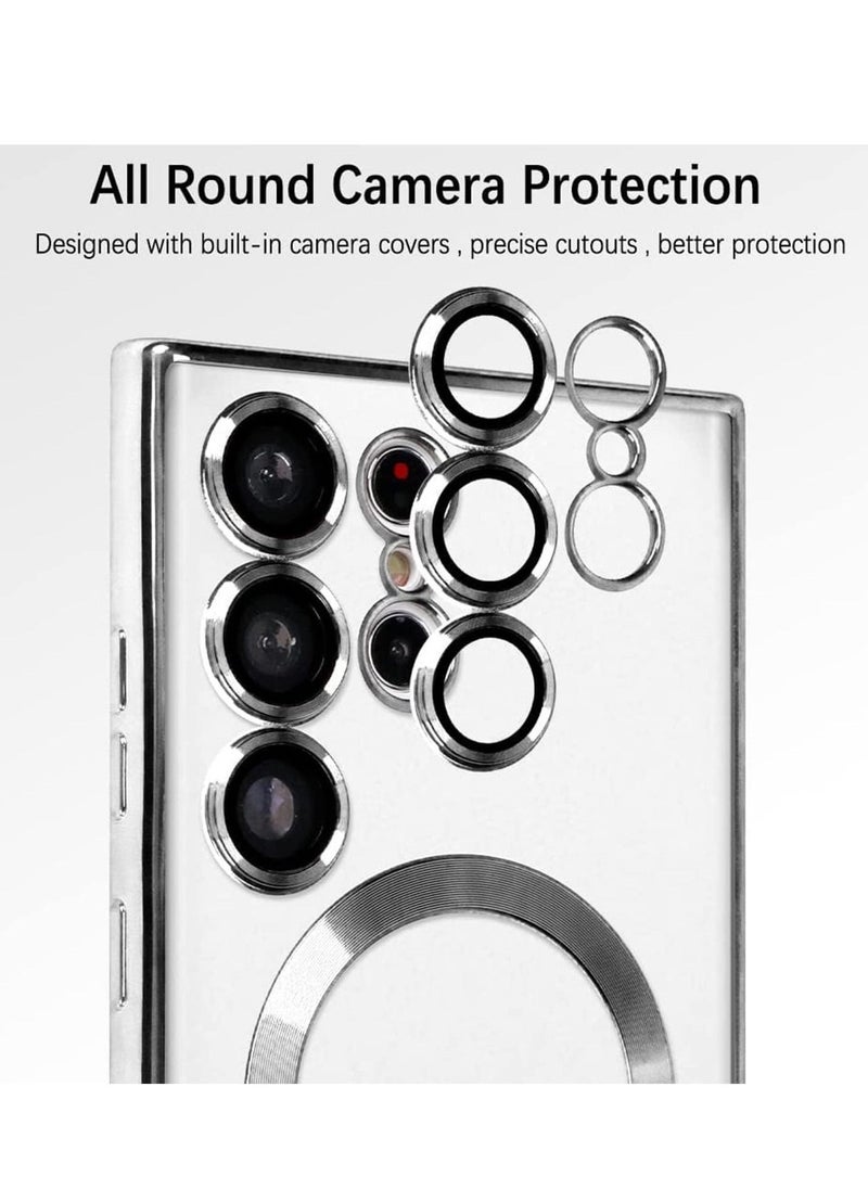 Raxoom Magnetic Clear Case for Samsung Galaxy S23 Ultra 5G with Camera Lens Protector, Compatible with MagSafe, Electroplated Slim Shockproof Phone Protective Cover for Women Men (Silver) - Image 3