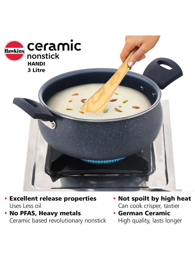 Hawkins Ceramic Nonstick Handi with Glass Lid, 3 Litre, Induction Biryani Pot, Granite Casserole (ICH30G) - Image 4