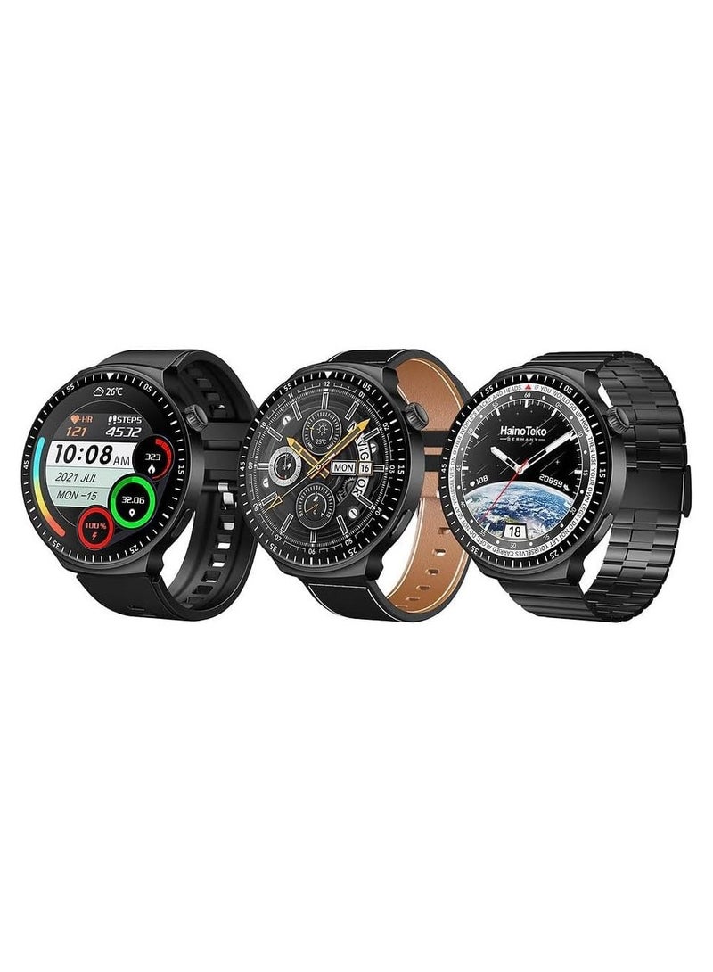 Haino Teko Haino Teko RW-55 Smartwatch – Curved AMOLED Display, 3 Interchangeable Straps & USB Charging Cable (Black) - Image 2