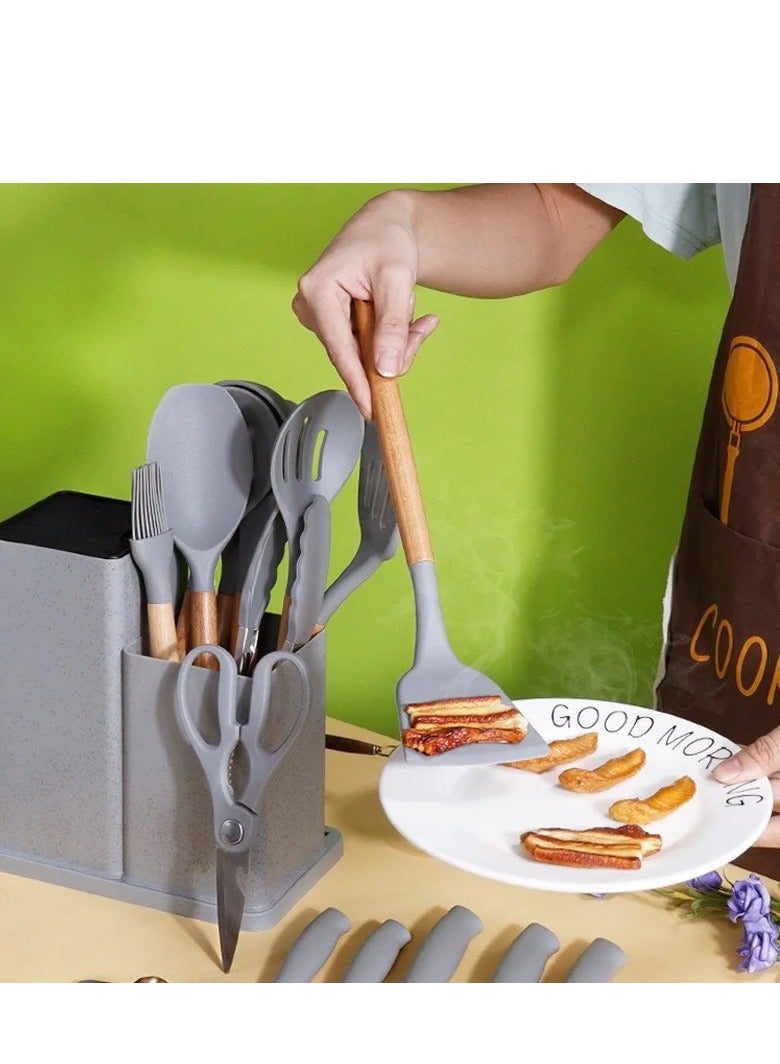 19-Piece Kitchen Knife and Cooking Utensils Set | Heat-Resistant Silicone & Wooden Handles | Non-Stick Tools - Image 4