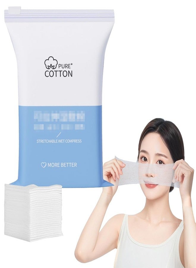 Elandy 200PCS Makeup Wet Cotton Pads for Face Stretchable Wet Compress Cosmetic Cotton Pads with Hole Tear Mask Paper Towel Makeup Remover Cotton Sheets Moisturizing Facial Makeup Pads - Image 1