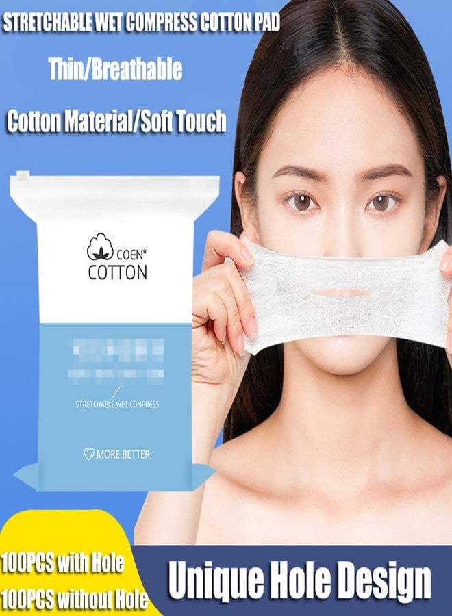 Elandy 200PCS Makeup Wet Cotton Pads for Face Stretchable Wet Compress Cosmetic Cotton Pads with Hole Tear Mask Paper Towel Makeup Remover Cotton Sheets Moisturizing Facial Makeup Pads - Image 3