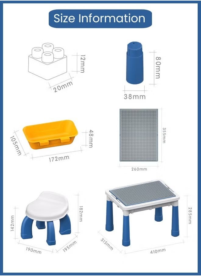 4-In-1 Multi Activity Table Set, Kids Building Blocks Table With 600 blocks, Learning Play Table Toys, Multi-Functional Educational Block Table, Activity Table and Chair Set with Storag, Activity Table With Lacquer Board And Drawing Board, 4 Storage Boxes 4 Aadjustable Table Legs, Gift for Kids 3+ Years