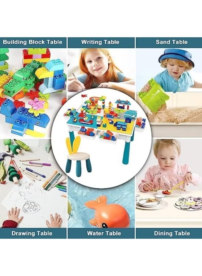 4-In-1 Multi Activity Table Set, Kids Building Blocks Table With 600 blocks, Learning Play Table Toys, Multi-Functional Educational Block Table, Activity Table and Chair Set with Storag, Activity Table With Lacquer Board And Drawing Board, 4 Storage Boxes 4 Aadjustable Table Legs, Gift for Kids 3+ Years