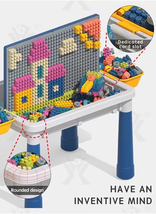 4-In-1 Multi Activity Table Set, Kids Building Blocks Table With 600 blocks, Learning Play Table Toys, Multi-Functional Educational Block Table, Activity Table and Chair Set with Storag, Activity Table With Lacquer Board And Drawing Board, 4 Storage Boxes 4 Aadjustable Table Legs, Gift for Kids 3+ Years