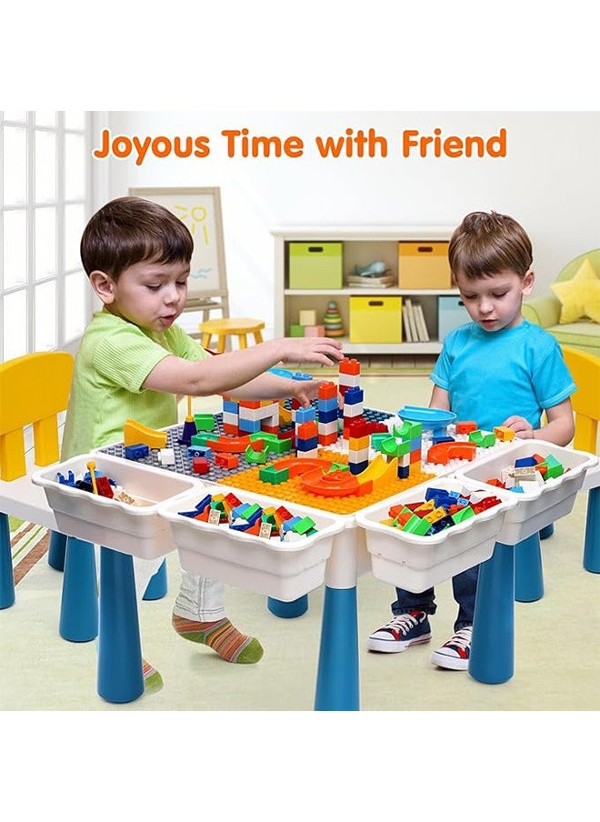 4-In-1 Multi Activity Table Set, Kids Building Blocks Table With 600 blocks, Learning Play Table Toys, Multi-Functional Educational Block Table, Activity Table and Chair Set with Storag, Activity Table With Lacquer Board And Drawing Board, 4 Storage Boxes 4 Aadjustable Table Legs, Gift for Kids 3+ Years