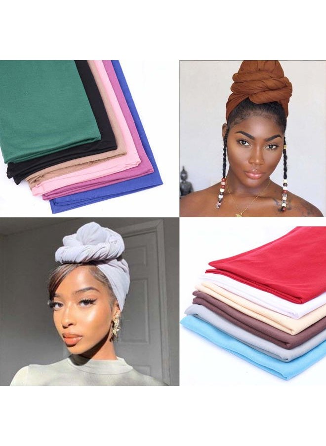Messen 12 Pieces Head Wrap Scarf Stretch Jersey Turban Extra Long Ultra Soft Urban Headwraps for Women Solid Color African Headwear Headband Tie (Set 01)  - Image 5