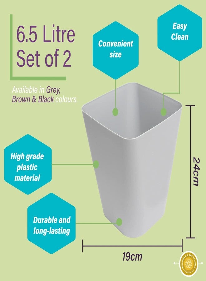Gluman Open-Top Waste Bin for Home and Office | High Grade Plastic | Conveniently Small and Portable Size | Durable & Long-lasting (7 Litre Bin) (Grey (Pack of 2)) - Image 5