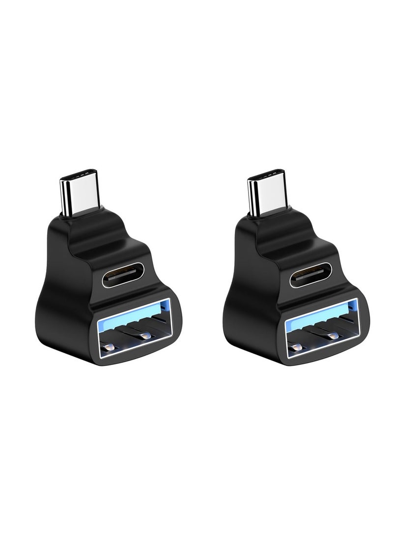 SYOSI USB-C USB3.0 Male to Dual Type-A OTG and Type-C Female Data Power Splitter Adapter Angled 10Gbps Compatible with Steam Deck Laptop - Image 1