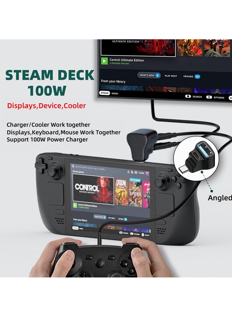 SYOSI USB-C USB3.0 Male to Dual Type-A OTG and Type-C Female Data Power Splitter Adapter Angled 10Gbps Compatible with Steam Deck Laptop - Image 3