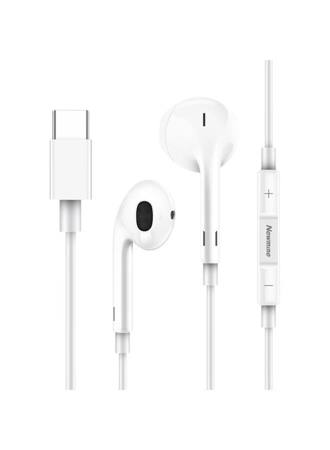 Newmine Xl08 Type-C Headphone Cable With Volume Control, Wired Music Phone Digital Earphones, Type-C Version, Semi-In Earphones With Volume Adjustment, Enhanced Version, White - Image 1