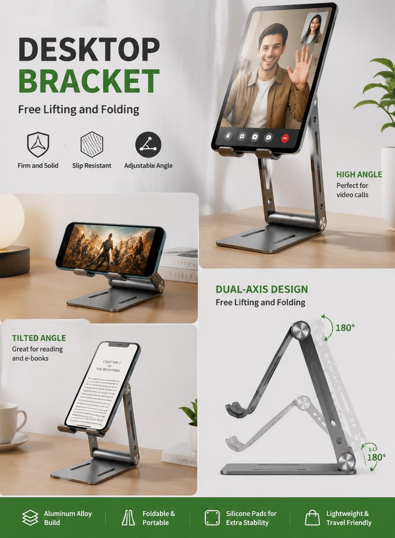 Vierex Universal Aluminum Desk Phone Stand, Multi-Angle Adjustable Foldable Cradle Holder Bracket for Smartphones, E-Readers and Mini Tablets - Image 4