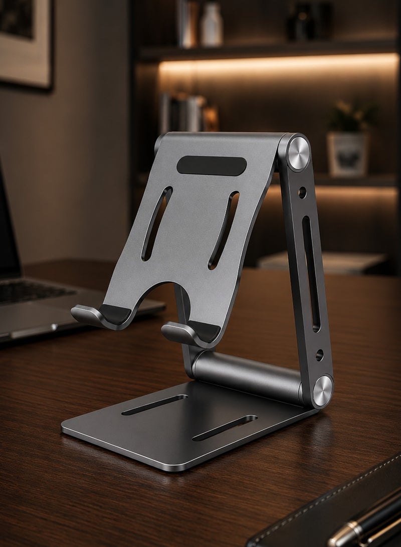 Vierex Universal Aluminum Desk Phone Stand, Multi-Angle Adjustable Foldable Cradle Holder Bracket for Smartphones, E-Readers and Mini Tablets - Image 1